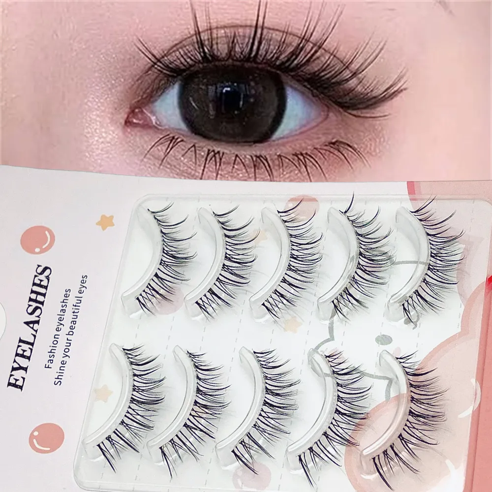 5 pairs of transparent stem wavy eyelash extensions - reusable easy to apply natural looking enhancing eye appearance