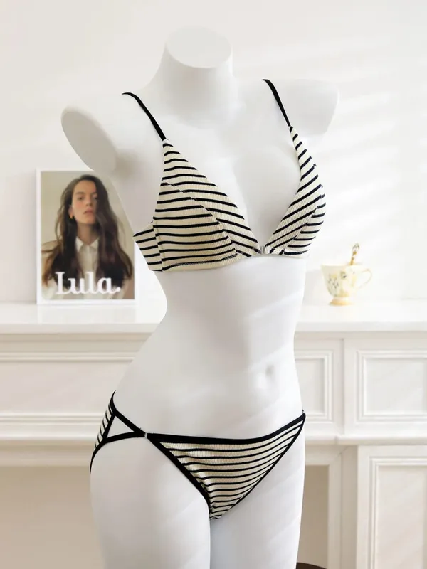 Women Front Closure Bra Set Summer Thin Light Cotton French Triangle Cup Backless Beauty Back Lingerie Suit For Small Chest S-XL