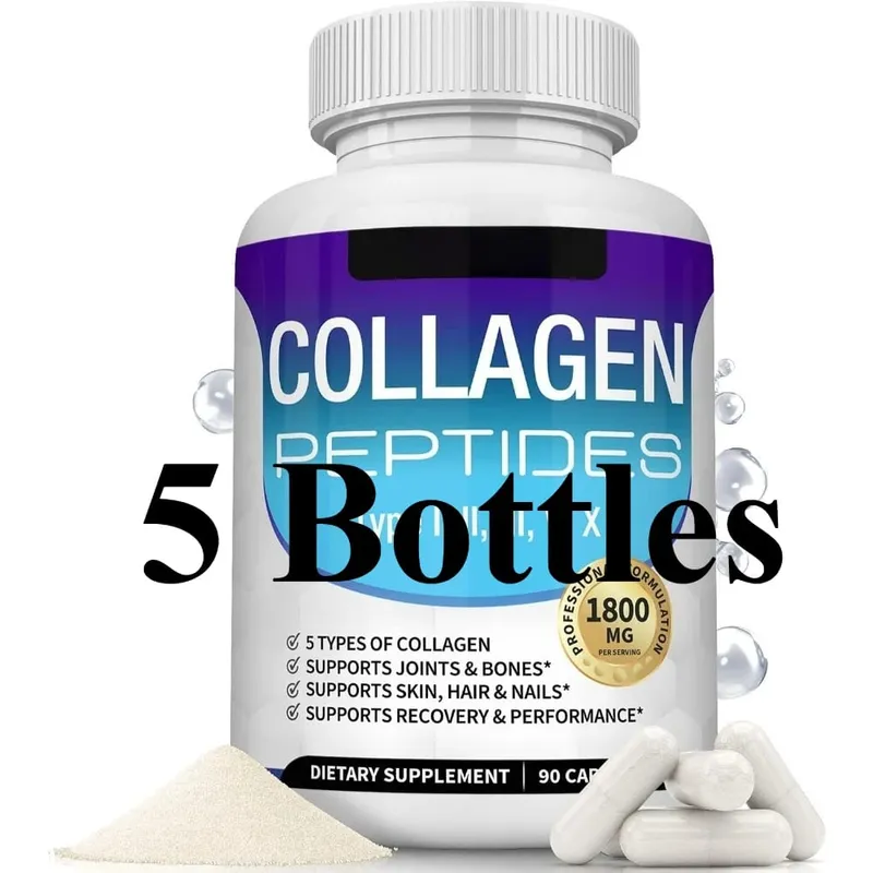 Collagen Peptides Capsules with 5 Types of Collagen for Joints Bones Skin Hair & Nails Wellness Support Adults 90 Capsules