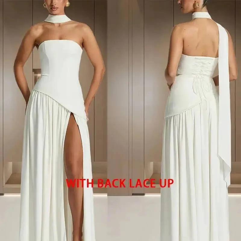 Giyu Sexy Evening Party Dresses Women 2025 Autumn Summer Maxi Long Dress Elegant Strapless Split Backless Pleated Dress