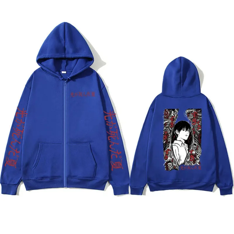 Anime The Summer Hikaru Died Zipper Hoodies MHikaru Yoshiki Manga Zip Up Hooded Sweatshirts Long Sleeves Pullovers Jackets Coats