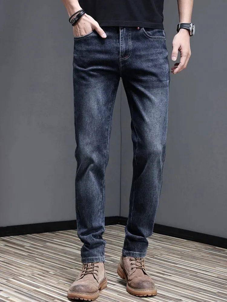 Men's New Stylish Embroidered Back Pocket Slim Fit Stretchy Jeans European Style Versatile Long Trousers