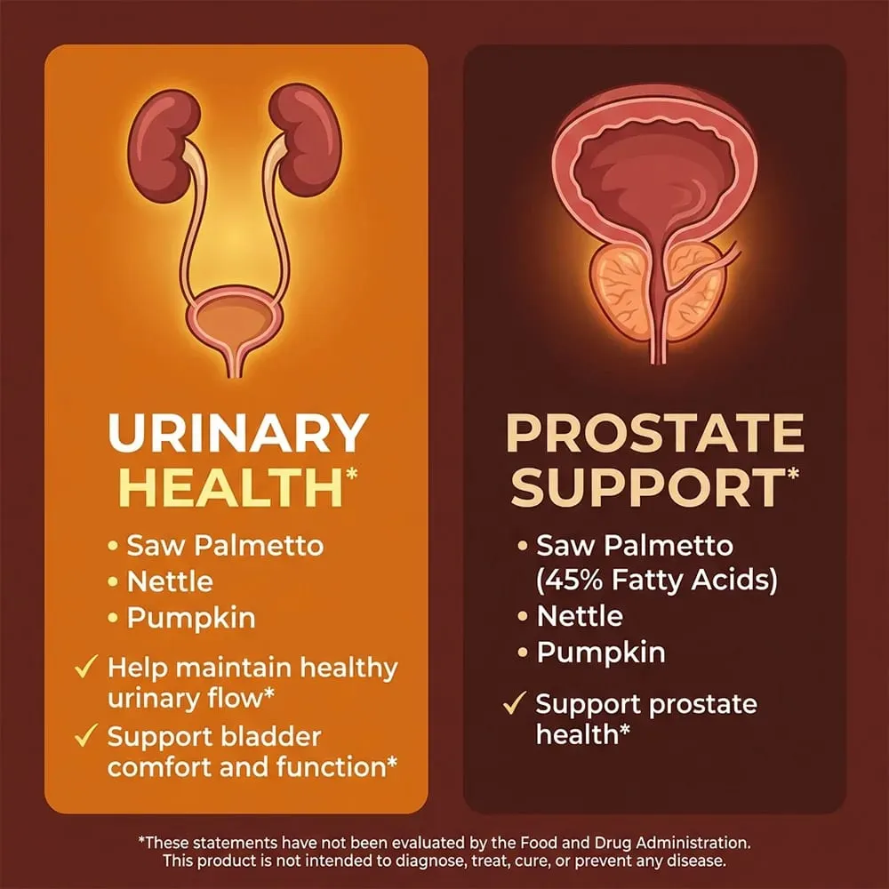 Saw Palmetto Prostate Health Supplement To Promote Urinary Tract Function - 500mg Per Serving DHT Blocker Hair Vitamin Vegan