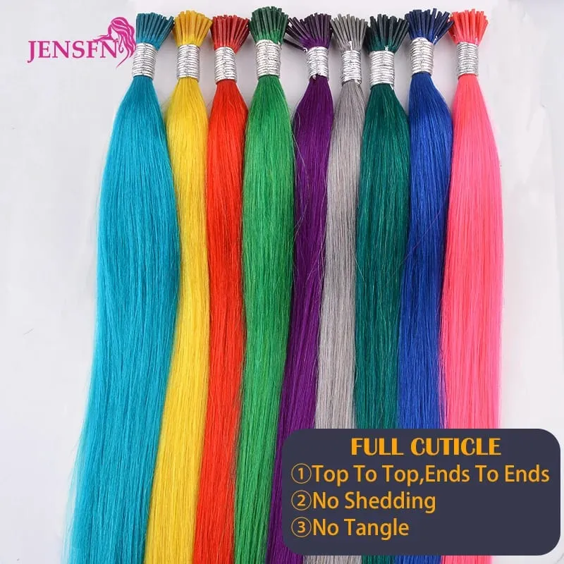 I Tip Color Hair Extensions 0.5g/Strand Remy Fusion 100% Human Hair Keratin Capsule Purple Blue Pink For Women