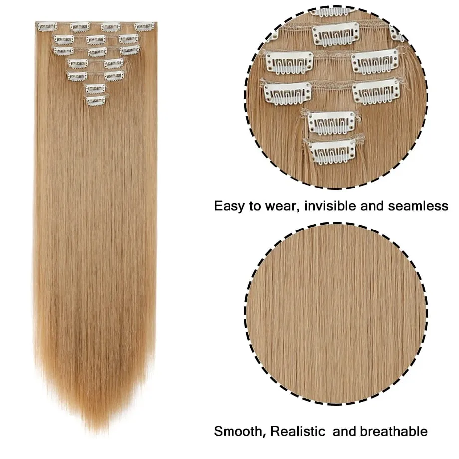 7 Pcs Clip in Hair Extensions 16 Clip in 24 Inch Straight Double Weft Synthetic Hair Extensions for Women Daily Hairstyle