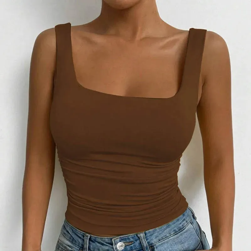Women's Square Neck Sleeveless Cami Top Casual Basic Crop Top