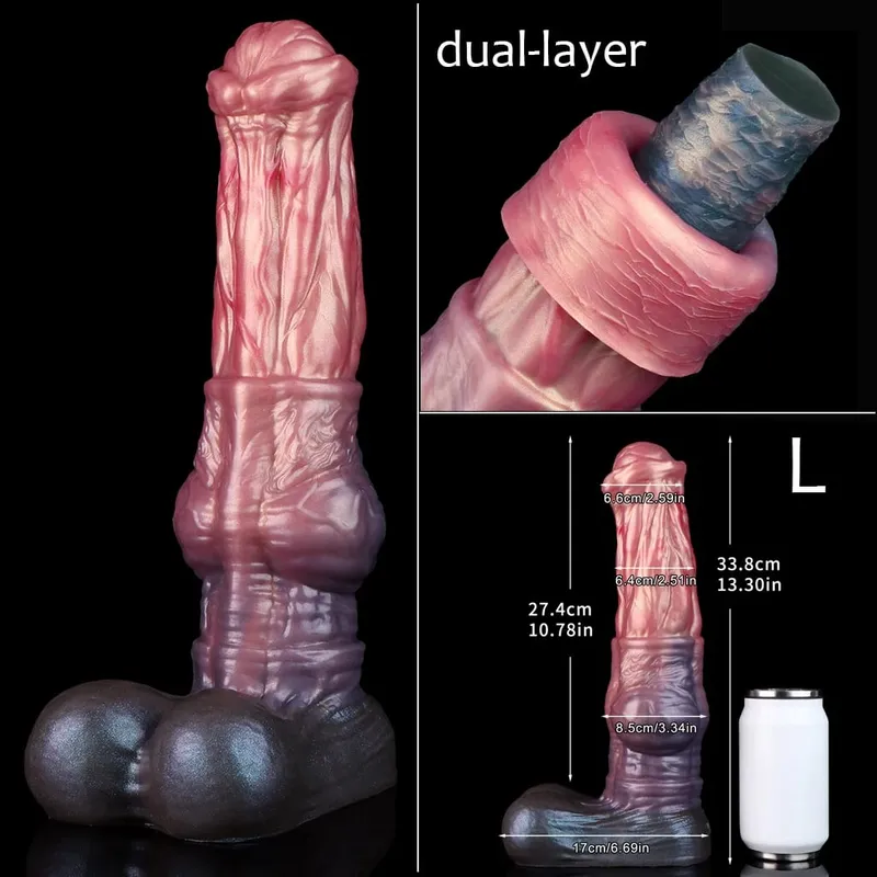 Double Layer Silicone Fantasy Dog Knot Dildo Blue Butt Plug with Sucker Anal Dilator Masturbate Sex toy for Adult 18+