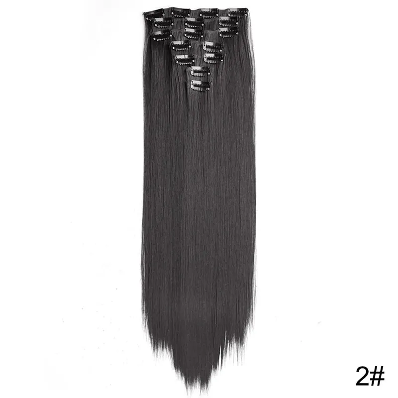 Extensions capillaires synthétiques longues et lisses à 16 clips, postiches blondes naturelles résistantes à la chaleur, 7 pièces/ensemble, pour femmes