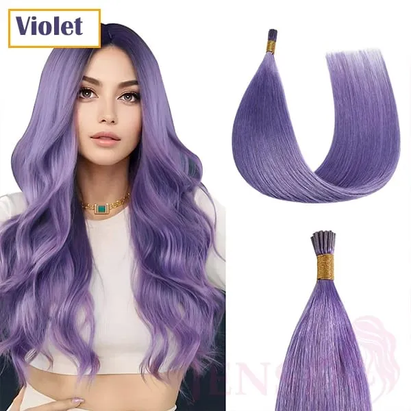 I Tip Color Hair Extensions 0.5g/Strand Remy Fusion 100% Human Hair Keratin Capsule Purple Blue Pink For Women