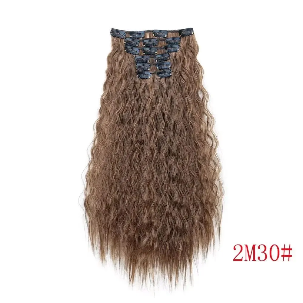 24 Inch Clip In Hair Extensions 6PCS Hair Extensions Long Water Wave Hair Full Head Synthetic Clip On Hairpiece For Women Girls