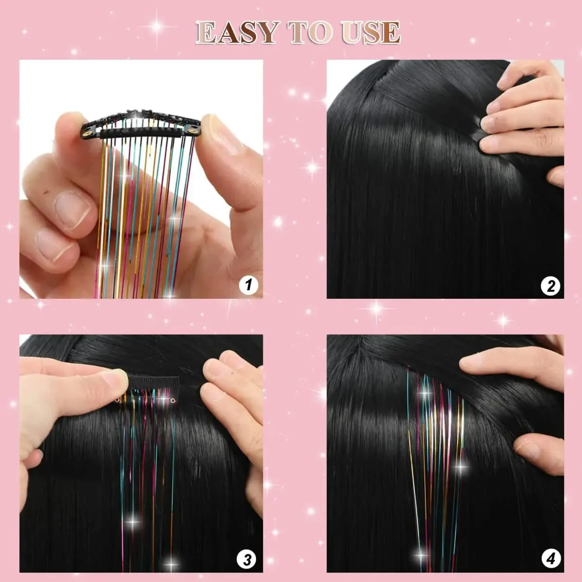 Clip in Hair Tinsel 12Pcs Heat Resistant Sparkly Glitter Fairy Hair Accessories for Girls Women Party Festival Decoration