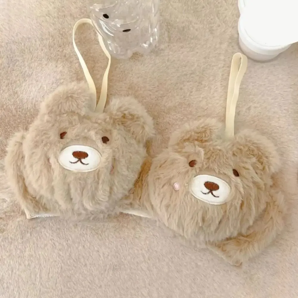 Cute Women Lingerie Set With Steel Ring Cartoon Bear Winter Bra & Brief Sets Soft Girl Warm Underwear Panties Suit Girl