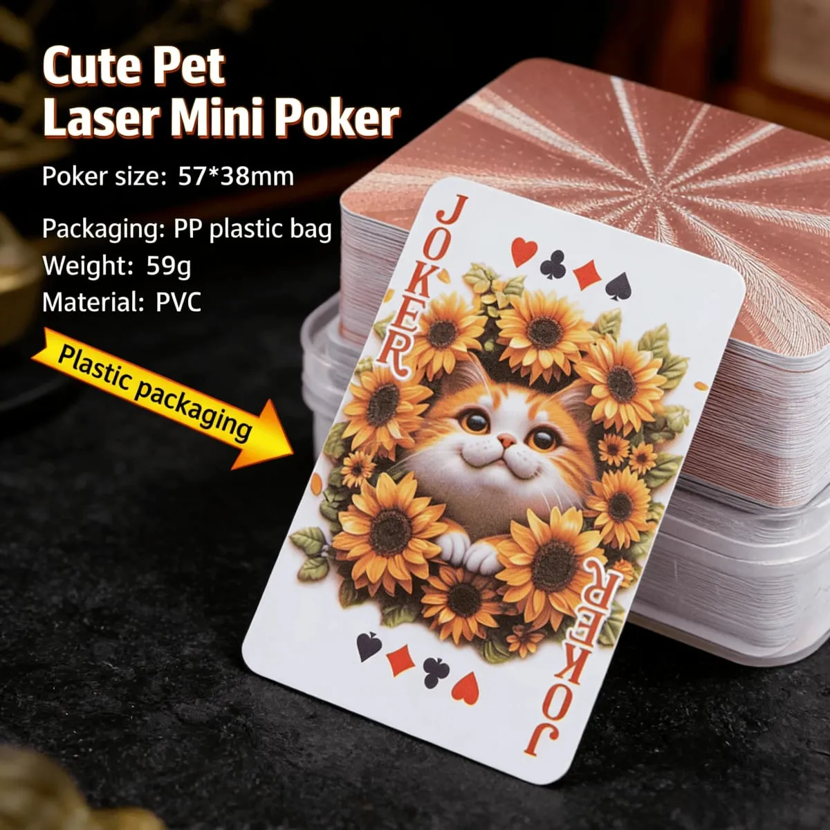 Waterproof PVC Cards Mini Poker Set Gold Foil Playing Cards Pet-Themed Poker Black Luxury Cards Men's Gift Idea Party Game