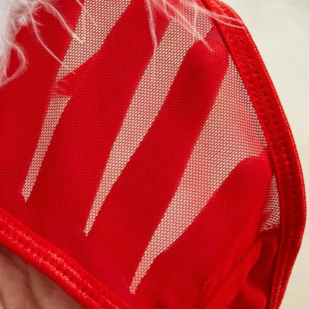 Furry Women's Underwear Mesh Transparent Wireless Lingerie Set Bow Decor Romantic Intimate Bra Panties Suit Valentine's Day