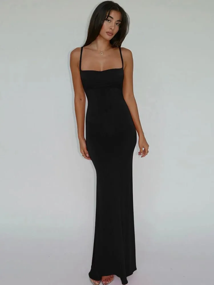Hugcitar Summer Solid Sleeveless Backless Elegant Sexy Bodycon Y2K Maxi Prom Dress Women Clothes Birthday Party Casual Y2K