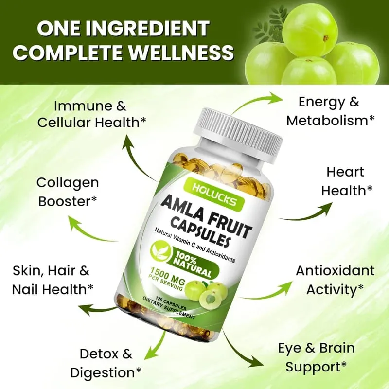 Amla Vitamin Supplements Supports Metabolism Detox & Digestion Collagen Booster Provides Cellular Defence Skin Hair Health