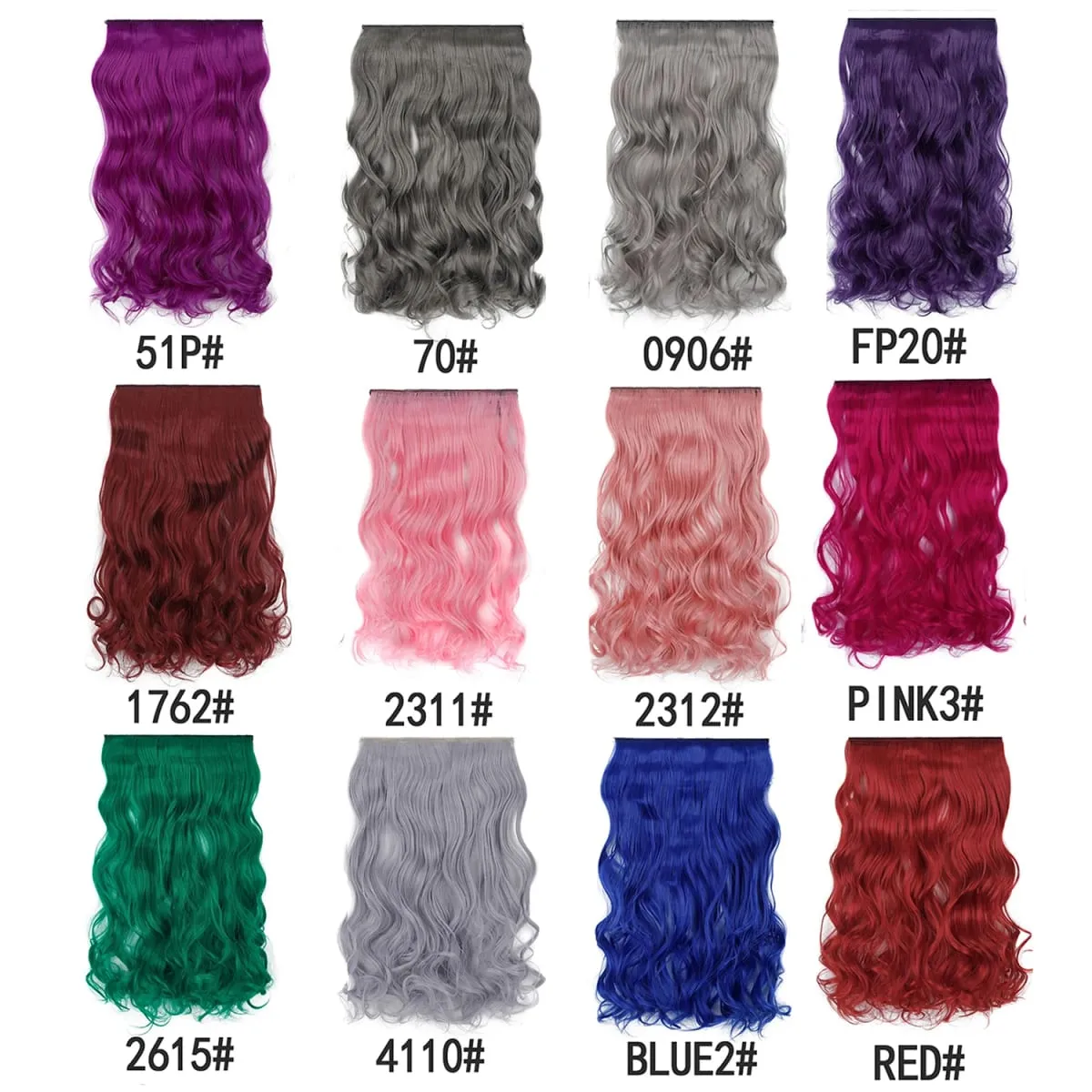 Jeedou Colorful Wavy Hair Clip in Hair Extensions One Piece 5 Clips Synthetic Red Blue Women's Hairpieces
