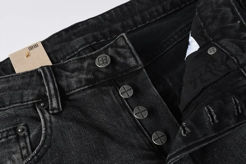 2026 New Arrival Men's Dark Grey Washed Slim Fit Skinny Jeans Ripped Stretch Denim Casual Pants Streetwear Trousers