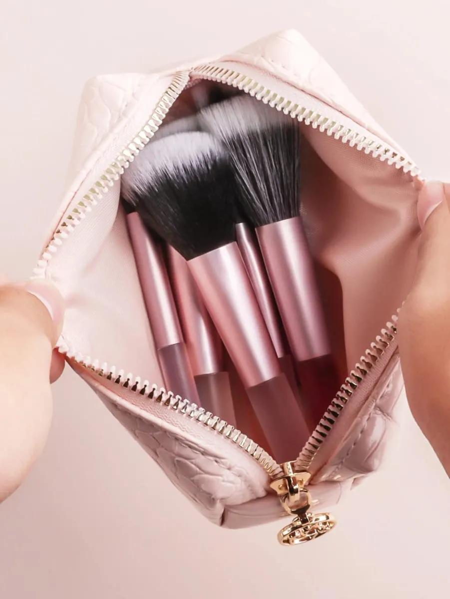 10Pcs Full Face Makeup Brush Kit Crocodile Grain Zipper Bag Powder Contour Shadow Brow Eyelash Cosmetic Brushes