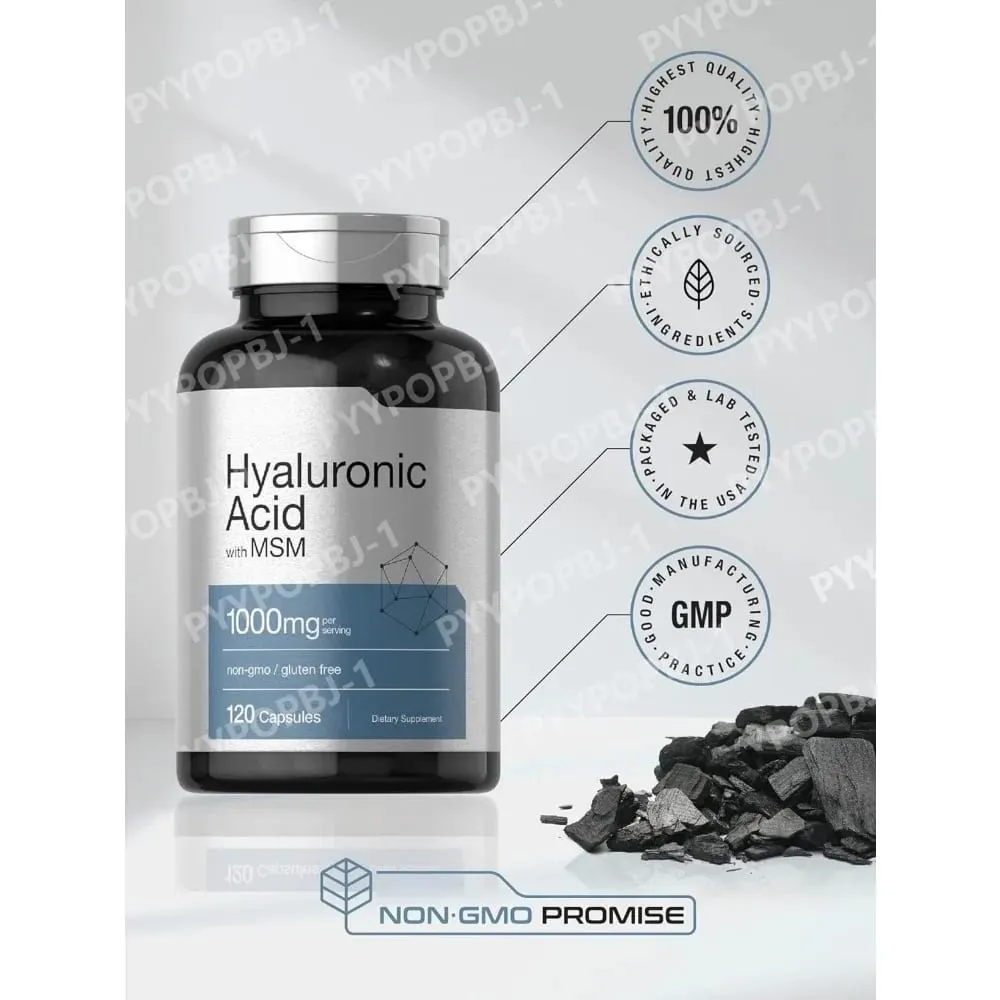 Hyaluronic Acid with MSM 1000 mg 120 Capsules Non GMO Gluten Free Supplement Bioavailable Formula