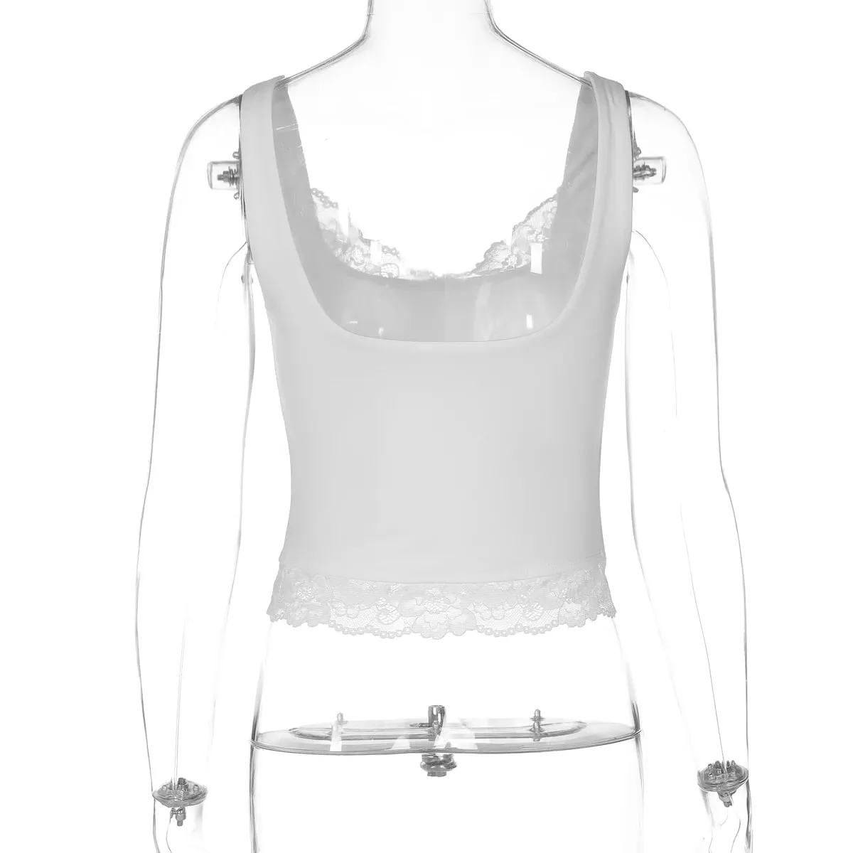 Hugcitar 2026 Fashion Square Neck Patchwork Lace Straps Sexy Crop Tank Top Spring Summer Women Clothes Holiday Streetwear Club — image 5
