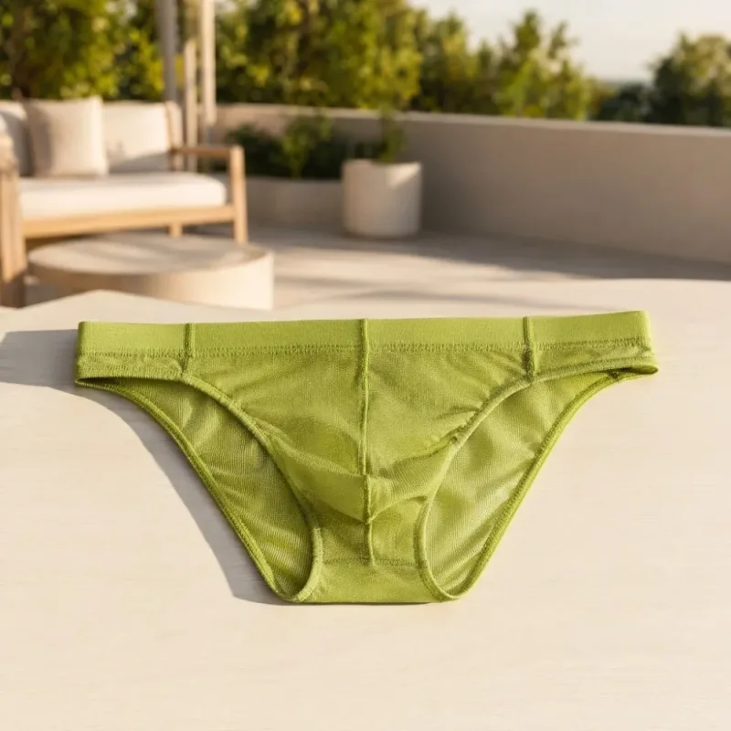 Lingerie Men Mesh Triangle Panties Low Waist Breathable Men Thin Briefs Transparent Thin Soft Underwear for Men Daily Wear