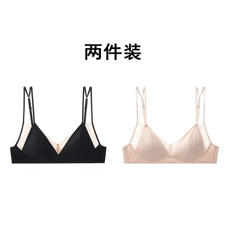 Modish Leopard Intimate Set Non-wire Thin Triangle Bra Breathable Summer Nude Fabric Small Chest Firm Gathering Womens Indoor