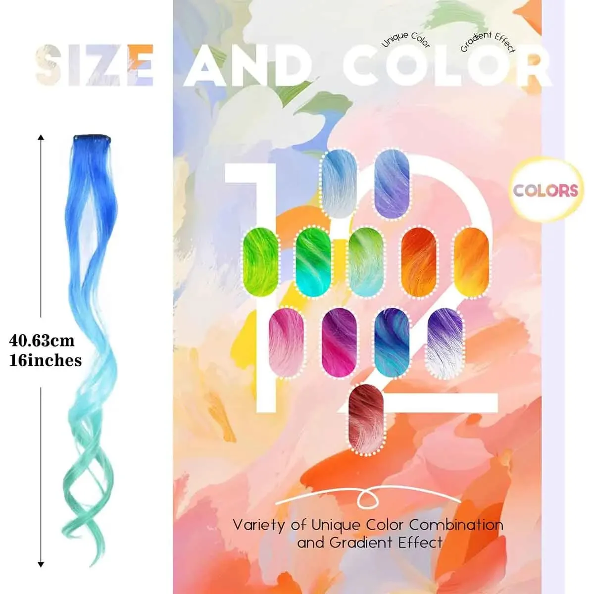 6PCS Ombre Clip In Hair Extensions Synthetic Body Wave Long Wavy Rainbow Highlight For Women Party Cosplay Festival Hair