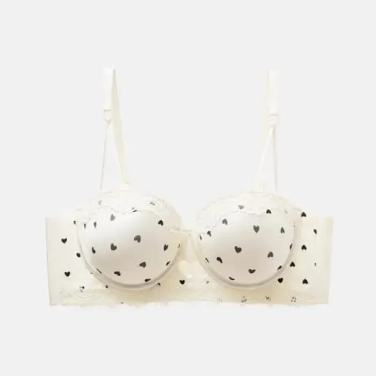 Sweet Girl Heart Lace Lingerie Set Push Up Bra For Small Bust Side Support Anti Sag Underwire Bra Briefs Soft Daily Wear 32-38AB