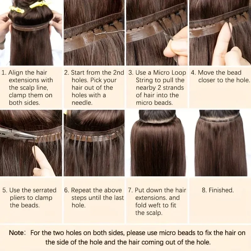Butterfly Weft Hair Extensions Human Hair Invisible Flat PU with Hole Twin Tabs Hair Weft 12-24inch Microlink Application 40-50g