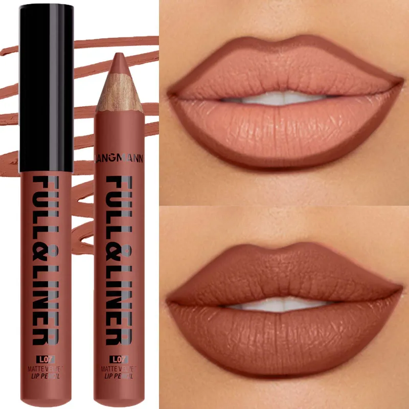 Vandtæt mat lipliner blyant Brun konturfarvet læbestift pen Langtidsholdbar 12 farve træ læbe liner blyant fuldlæbe makeup — image 12