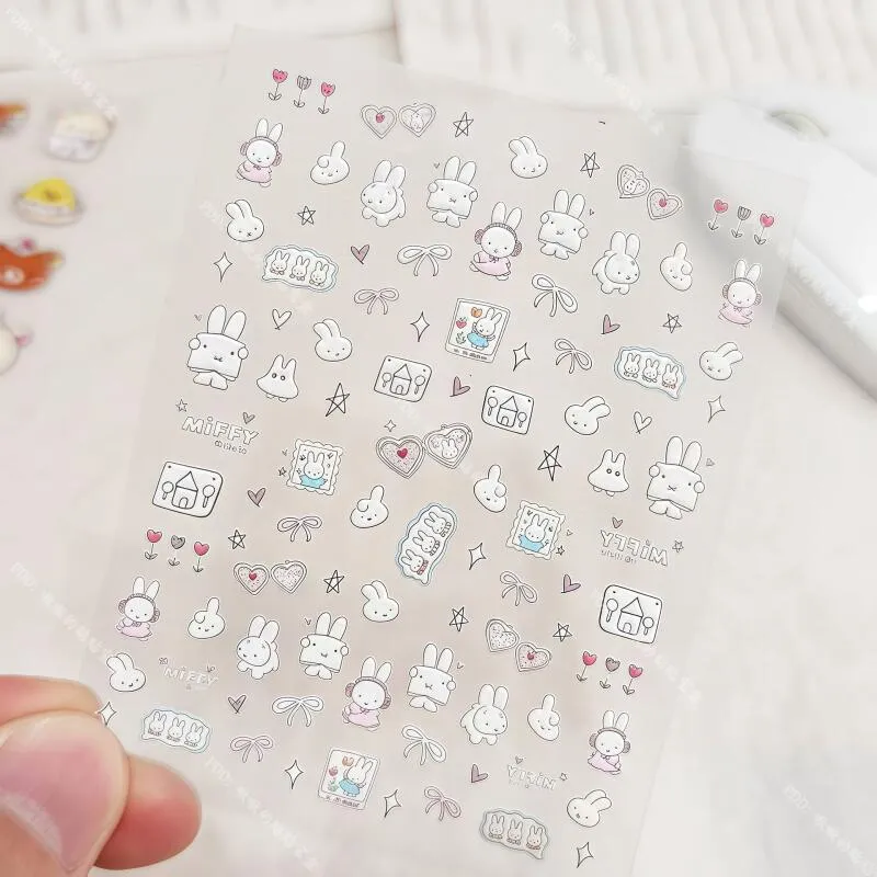 Cute Miffy 3D Nail Stickers Kawaii Glass Camera Nail Stickers Decoration Anime Printing Stickers Holiday Surprise Gifts