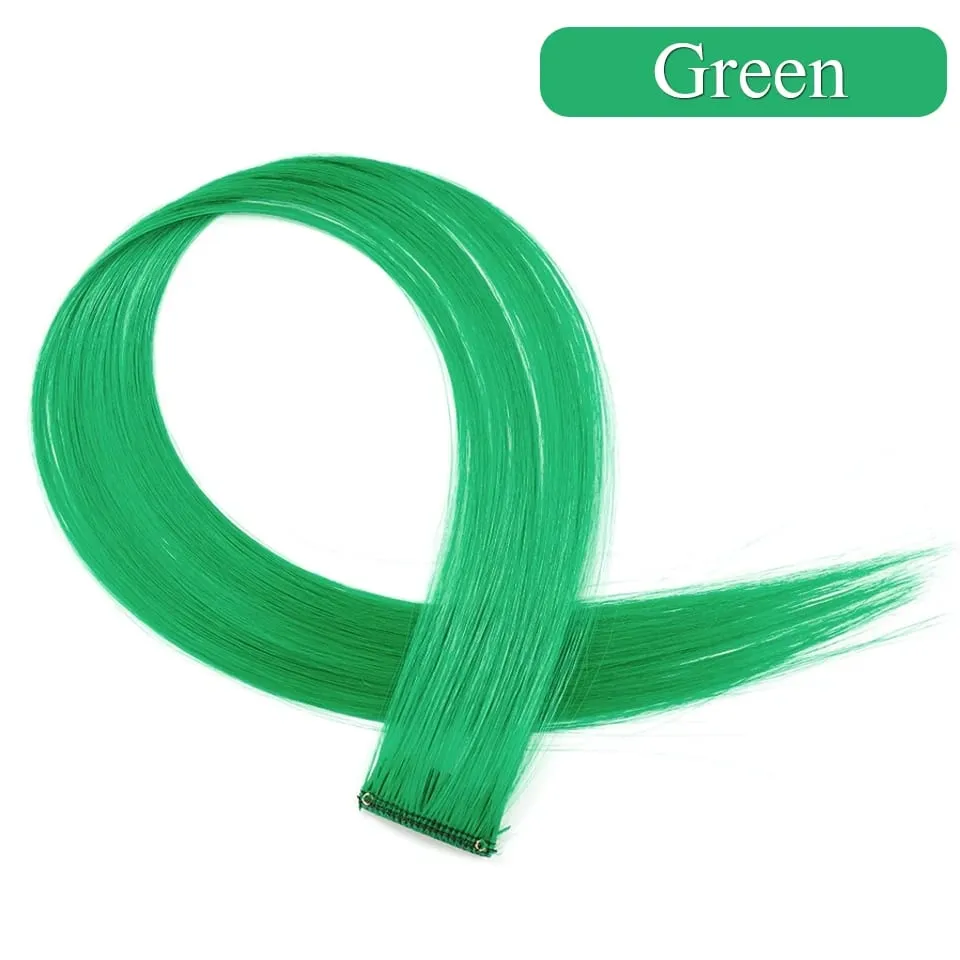 Colored Hair Extensions Synthetic 22Inch Straight Orange Green Clip in Hair Extension Rainbow Accessories Party Highlights Hair