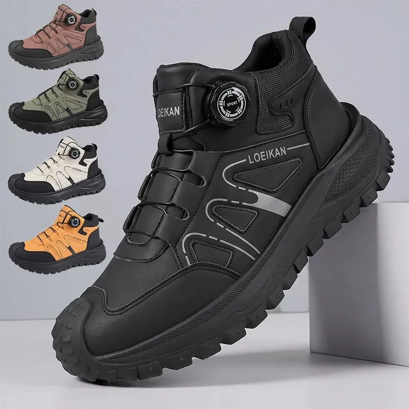 Unisex High‑top Casual Sneakers Rotary Buckle Slip‑on Thick Sole Fashion Daily Walking Shoes for Men Women