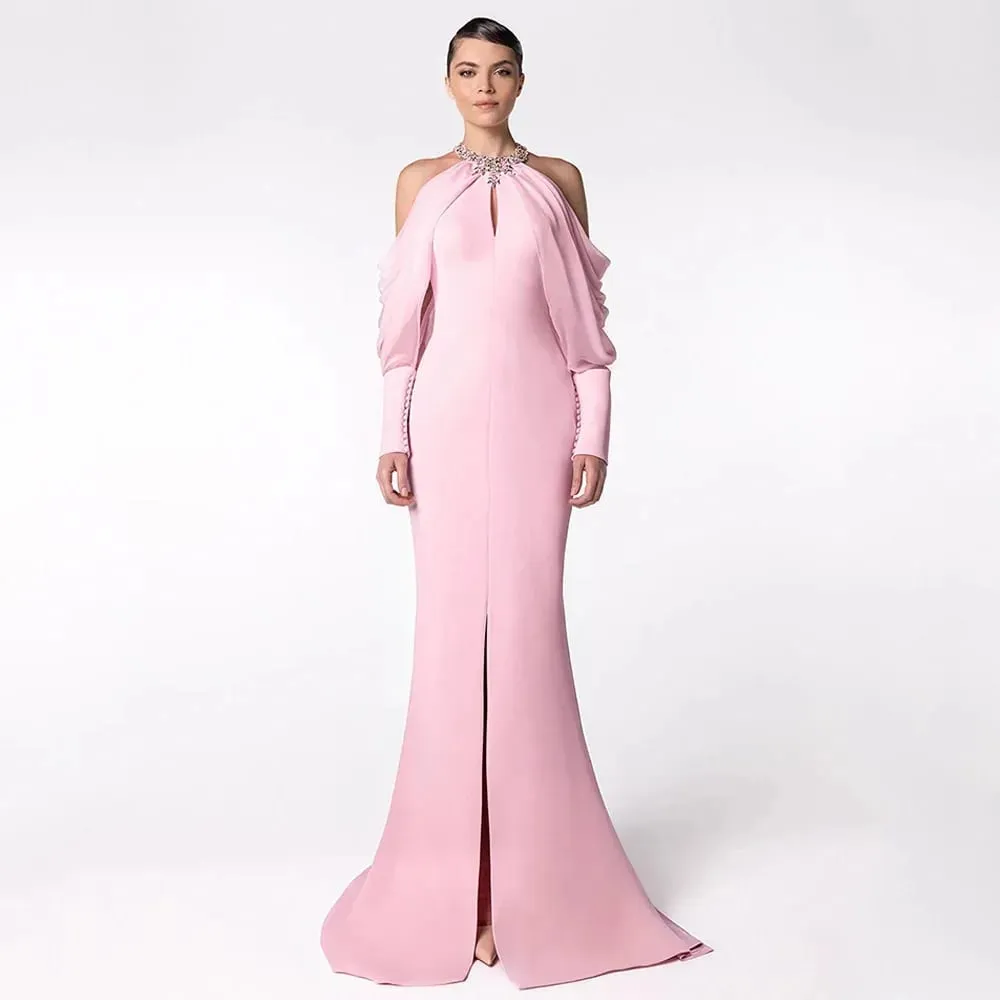 Fashionable wedding socialite long dress evening gown women's dress celebrity studded diamond long sleeve party dress