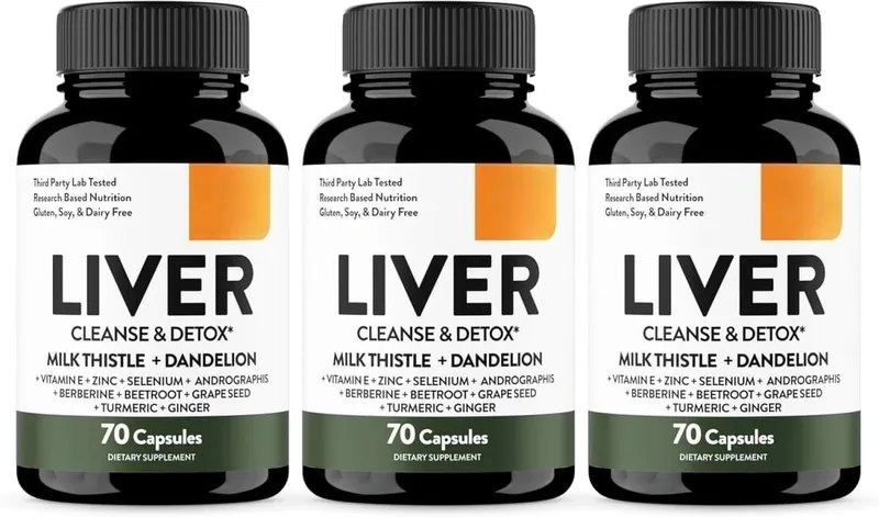 Liver Cleanse Detox Repair Support Capsules Milk Thistle Dandelion Root Turmeric Ginger Botanical Herbal Supplement 70 Count