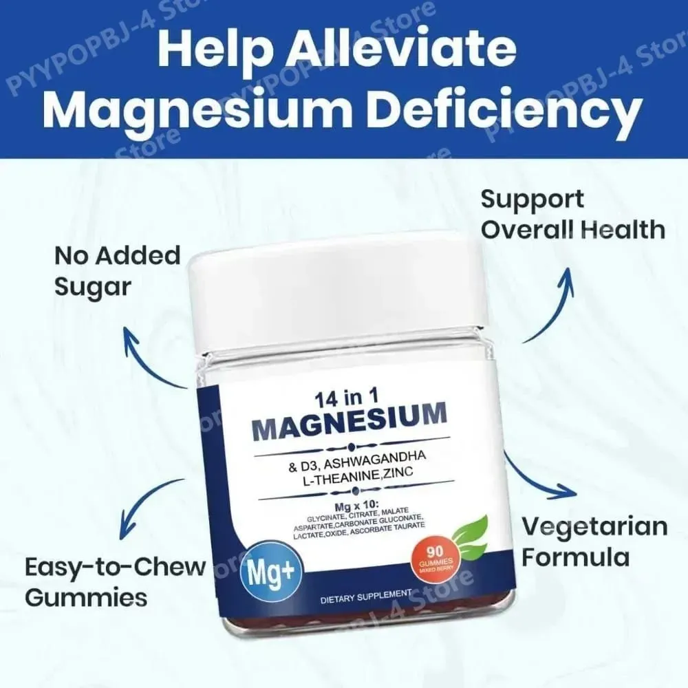 Magnesium Complex 14 in 1 Gummies with Ashwagandha L Theanine D3 Zinc Daily Nutrition Supplement Sleep Calm Support