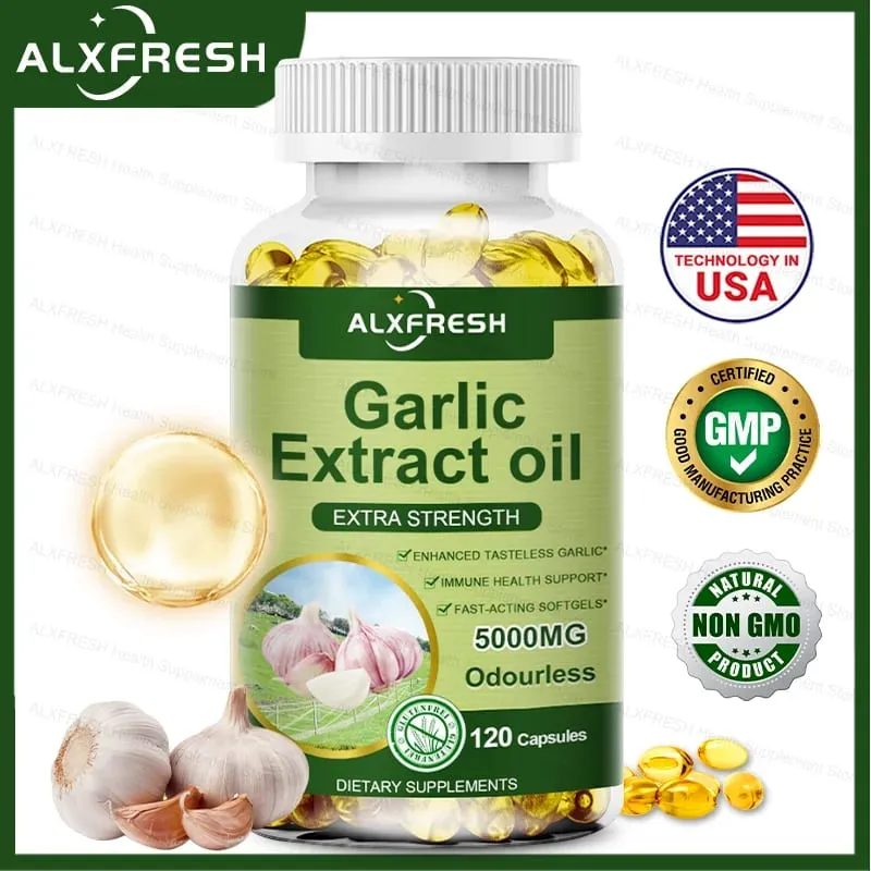 Garlic Oil Capsules Supplement for Balance Cholesterol Levels Support Heart and Cardiovascular Health Organic Non-GMO