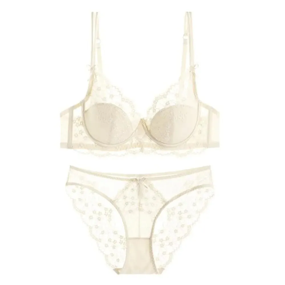 Female Lace Full Cup Minimizer Bra Set Thin Push‑Up Anti‑Sag Comfortable Lingerie Underwear For Big Breast Soft Daily Intimates