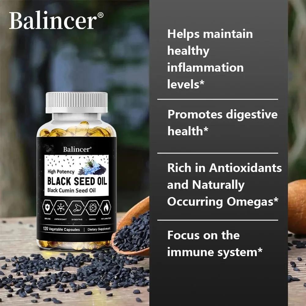 Organic Black Cumin Seed Oil Capsules 500mg Supports Immunity Joint Hair & Skin Health Joint Flexibility & Digestion