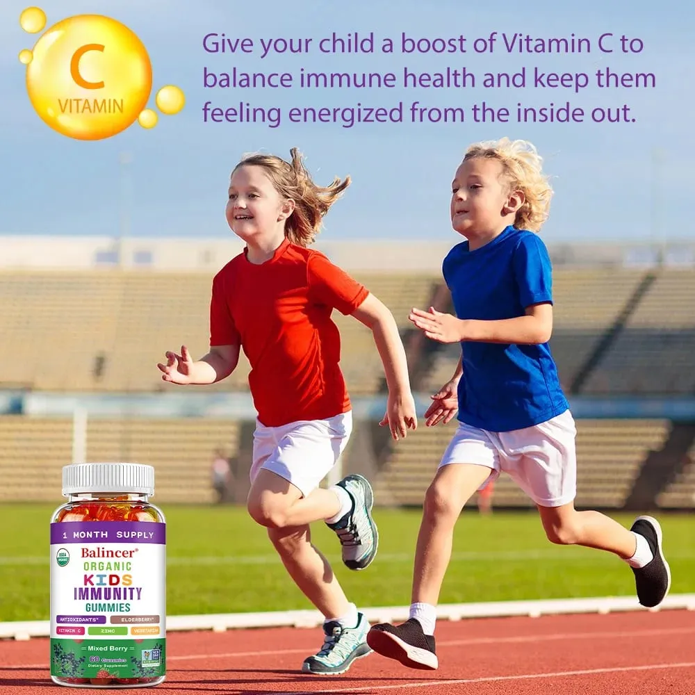 Organics Immunity Gummies for Kids with Vitamin C Zinc Elder Berry Extract Antioxidant & Overall Wellness Non-GMO Gluten Free