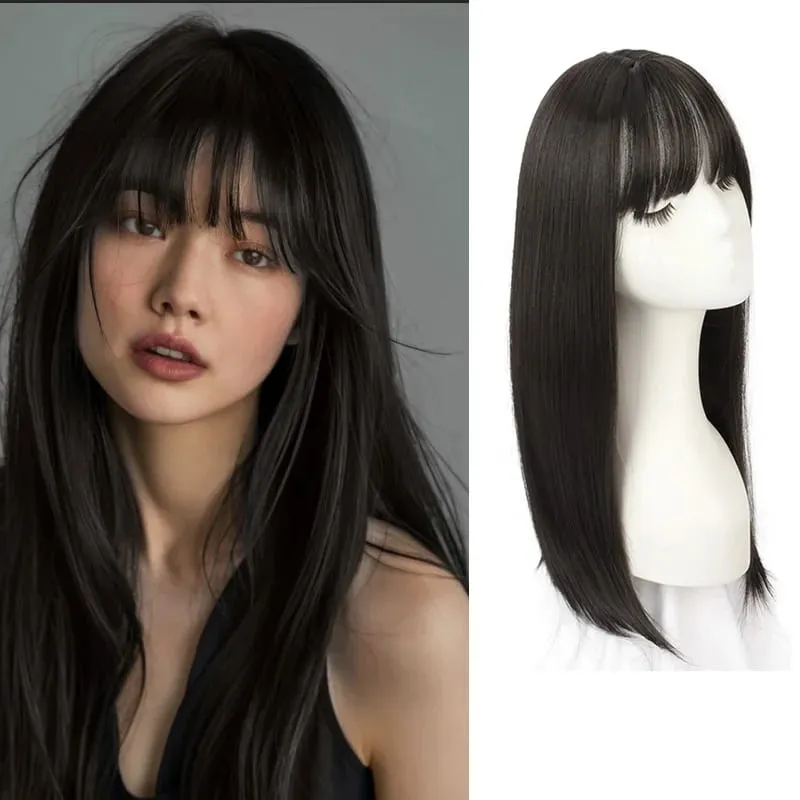 Synthetic Hair Woman Topper Clip In With Bangs Hairpiece Hair Extension Thin Breathable Blonde Toppers Hair Women Wig Fake Hair