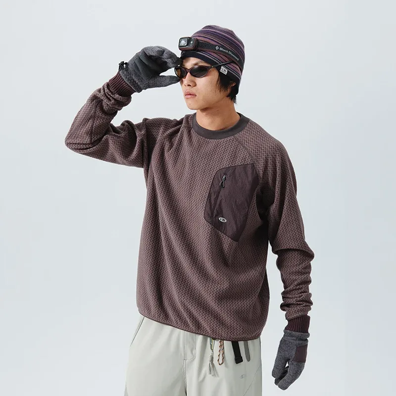 Mountain-Ready Crewneck: Engineered with Ribbed Neck Reflective Logo & Secure Chest Pocket for Outdoor Style Unisex
