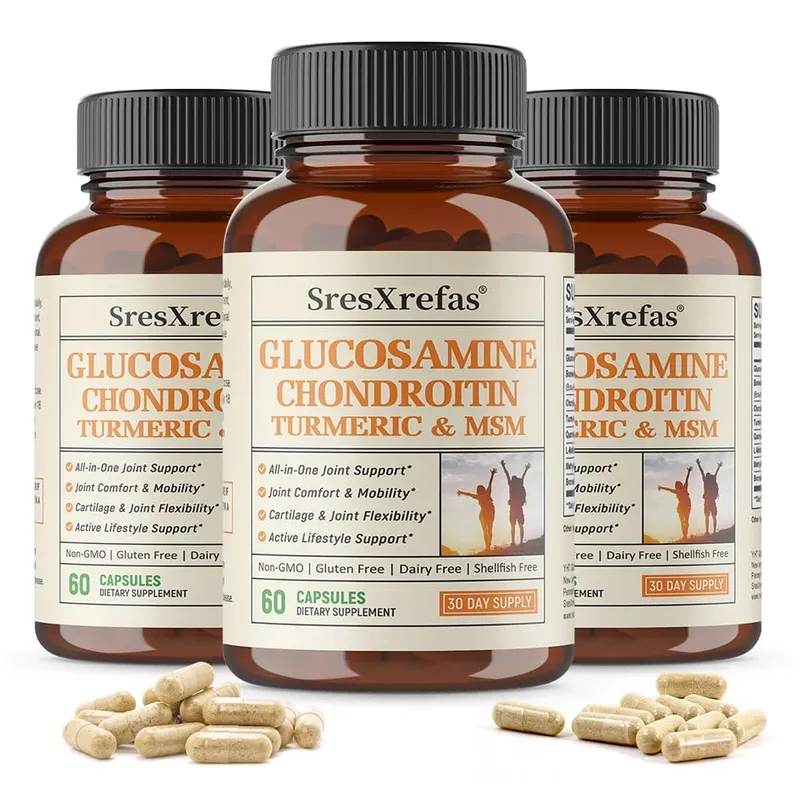 Glucosamin-Chondroitin-MSM-Kurkuma-Kapseln unterstützen Hüften, Knie, Gelenke, Knochen, Knorpel, Gesundheit und Mobilität, Flexibilität
