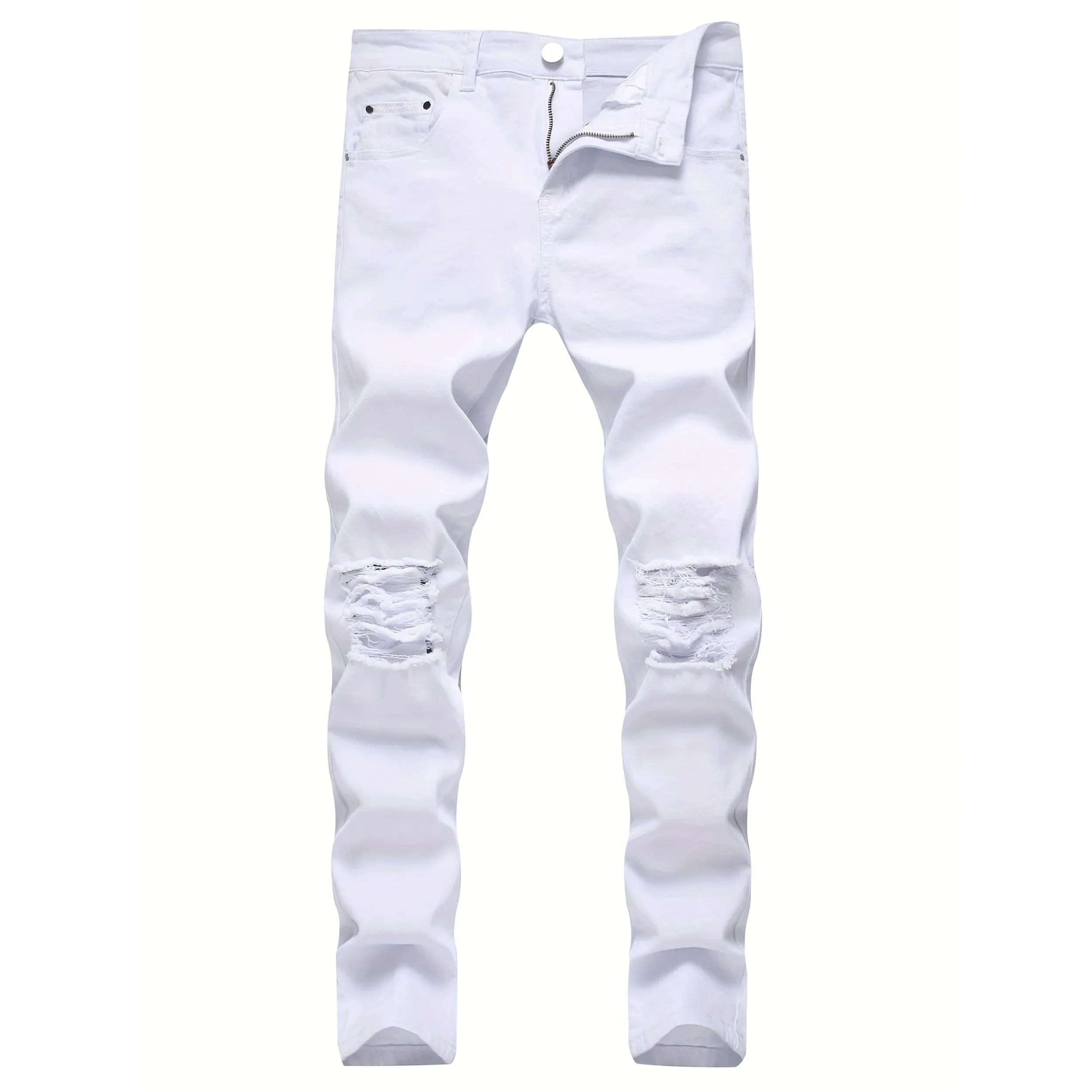 Skinny Co Giãn Quần Jeans Rách Nam Đau Khổ Kpop Slim Fit Quần Denim Mỹ Phong Cách Đường Phố Rock Hip Hop Trắng Quần Tây Đen