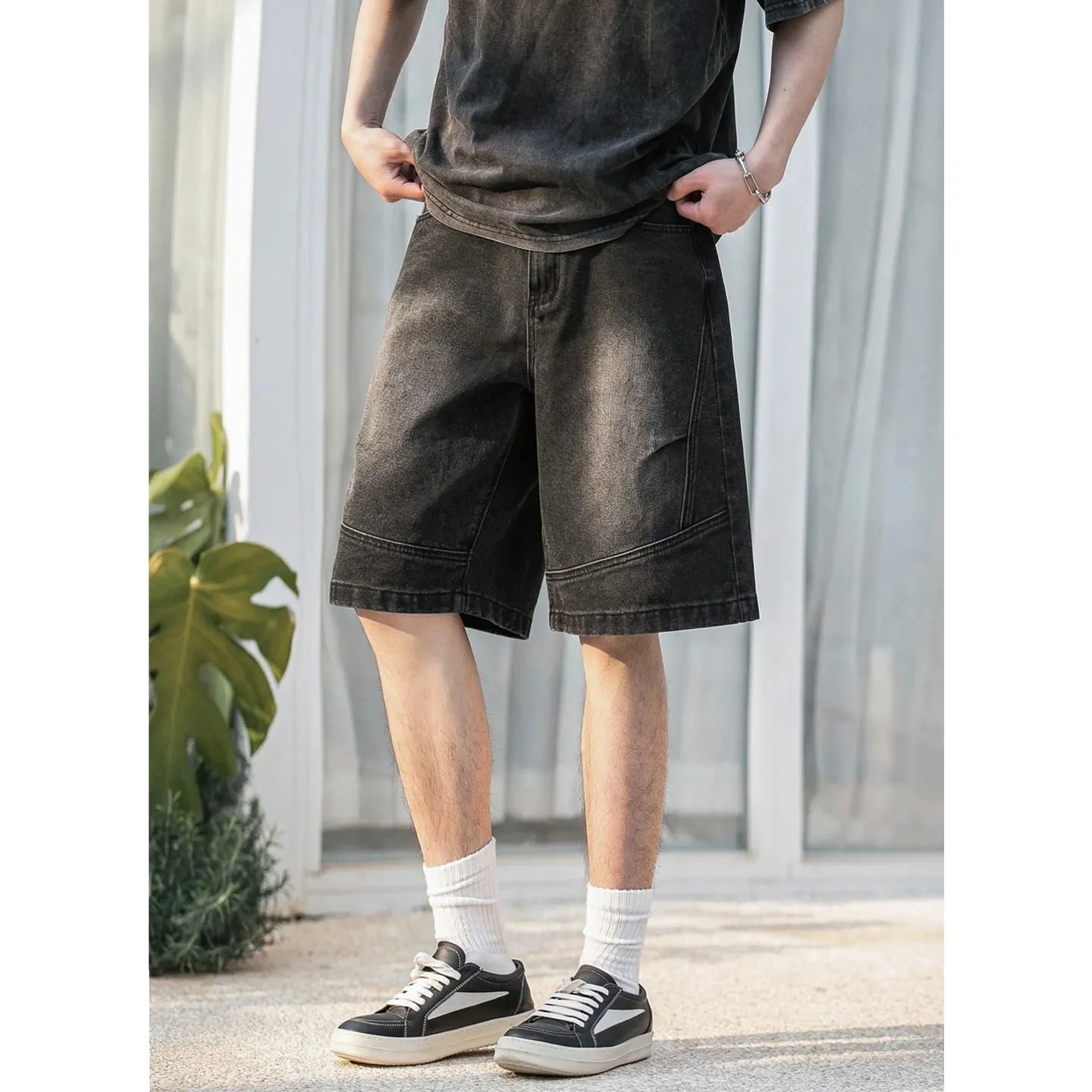 2026 Summer New Brand Men's Straight Loose Denim Shorts Classic Three Dimensional Split Pleated Lyocell Denim Five Quarter Jeans