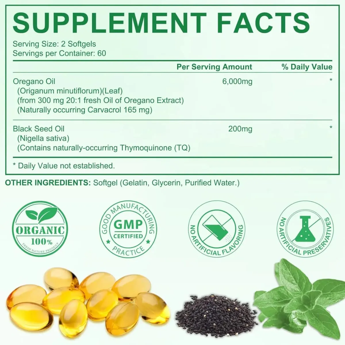 Oil of Oregano Softgels Skin Care Oil for Women Men Organic Oregano Oil Capsules with Black Seed Oil Plant Based | Non-GMO