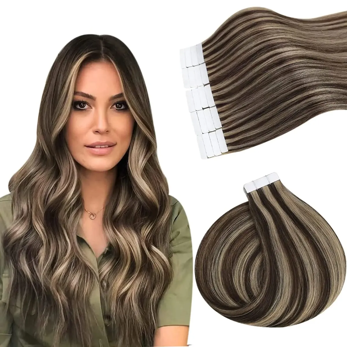 Ugeat Remy Tape in Human Hair Extensions 100% Real Natural Human Hair Tape 12-24inch 20Pcs 50g Per Pack for Party or Wedding