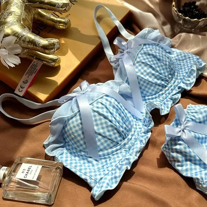 Sexy Lace Polka Dot Thin Bra Set Small Chest Gathered Collection of Accessory Breasts Comfortable Underwire Underwear Set