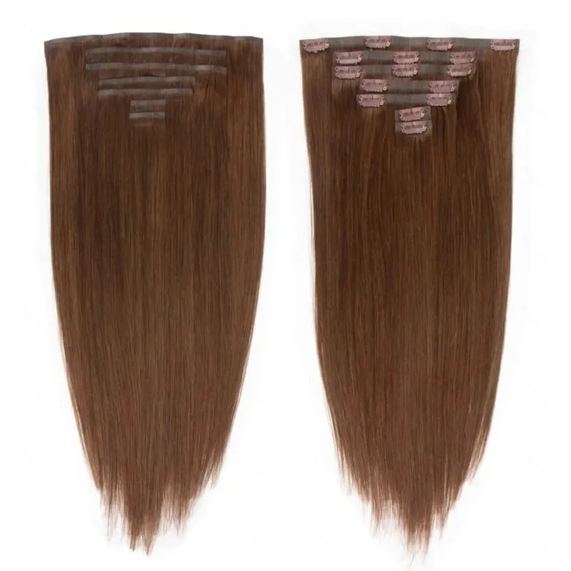 Tape PU Clip In Hair Premium Remy Clip In Human Hair Extensions 7pcs Clip-on Hair 14"-24" 110G Balayage Ombre Mocha Brown Black